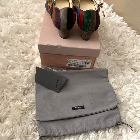 ❤️Miu Miu❤️Multi colors Suede Leather short heels - Picture 5 of 10